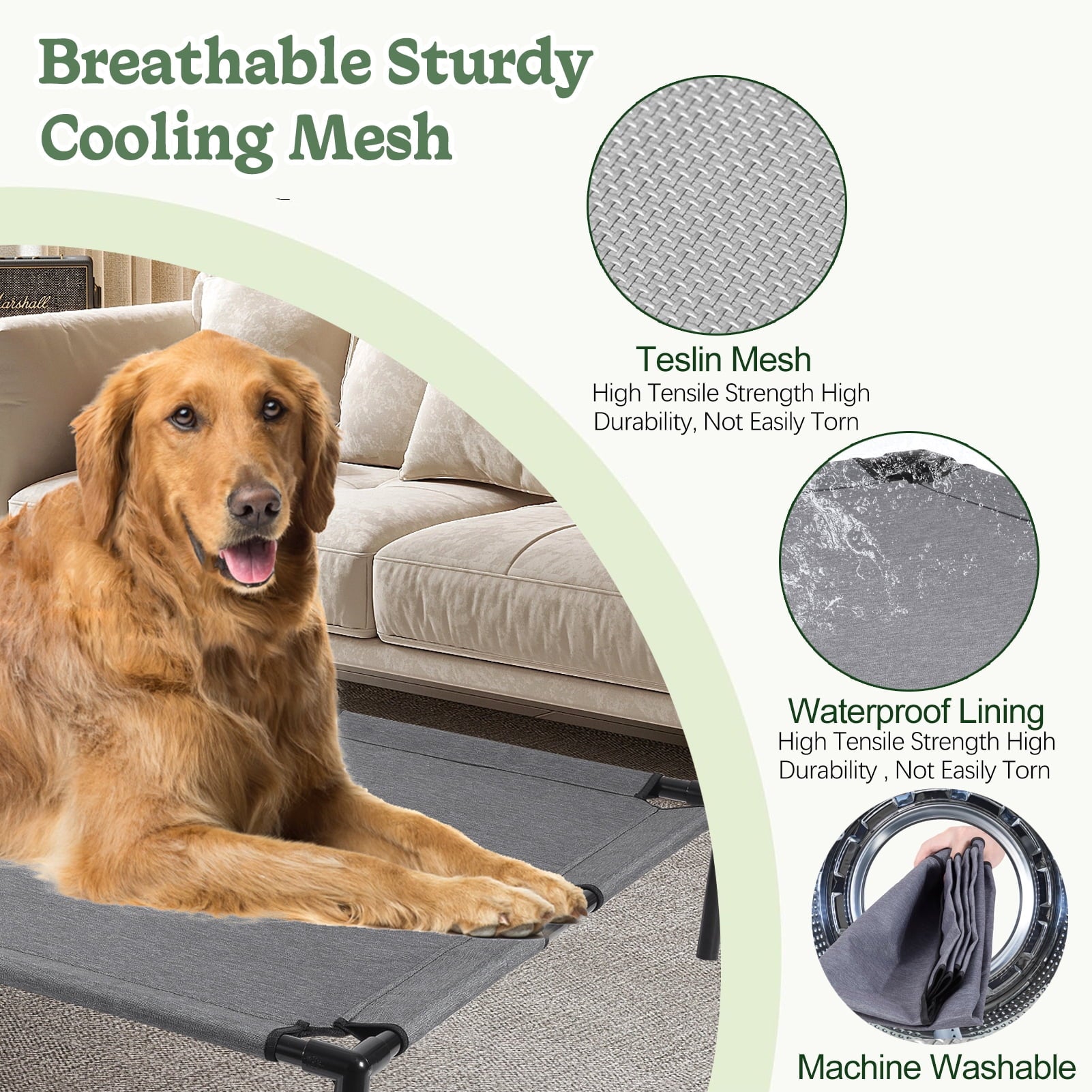 Katieovy Cooling Elevated Dog Bed for Large Dogs,Durable Dog Cot with Breathable Mesh,Washable Outdoor Chew Proof Raised Dog Bed