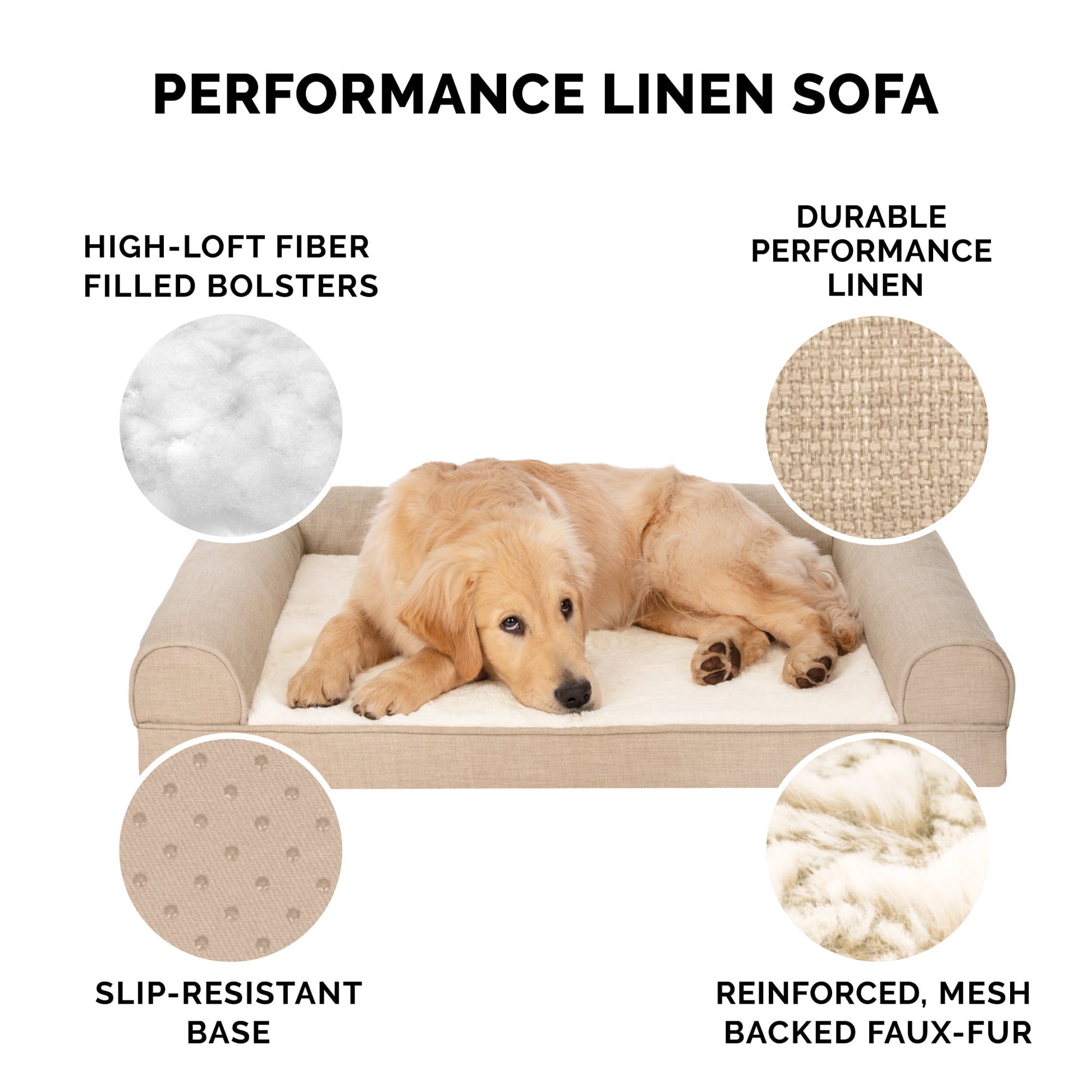 FurHaven Plush & Performance Linen Orthopedic Sofa Pet Bed for Dogs & Cats - Flax, Medium