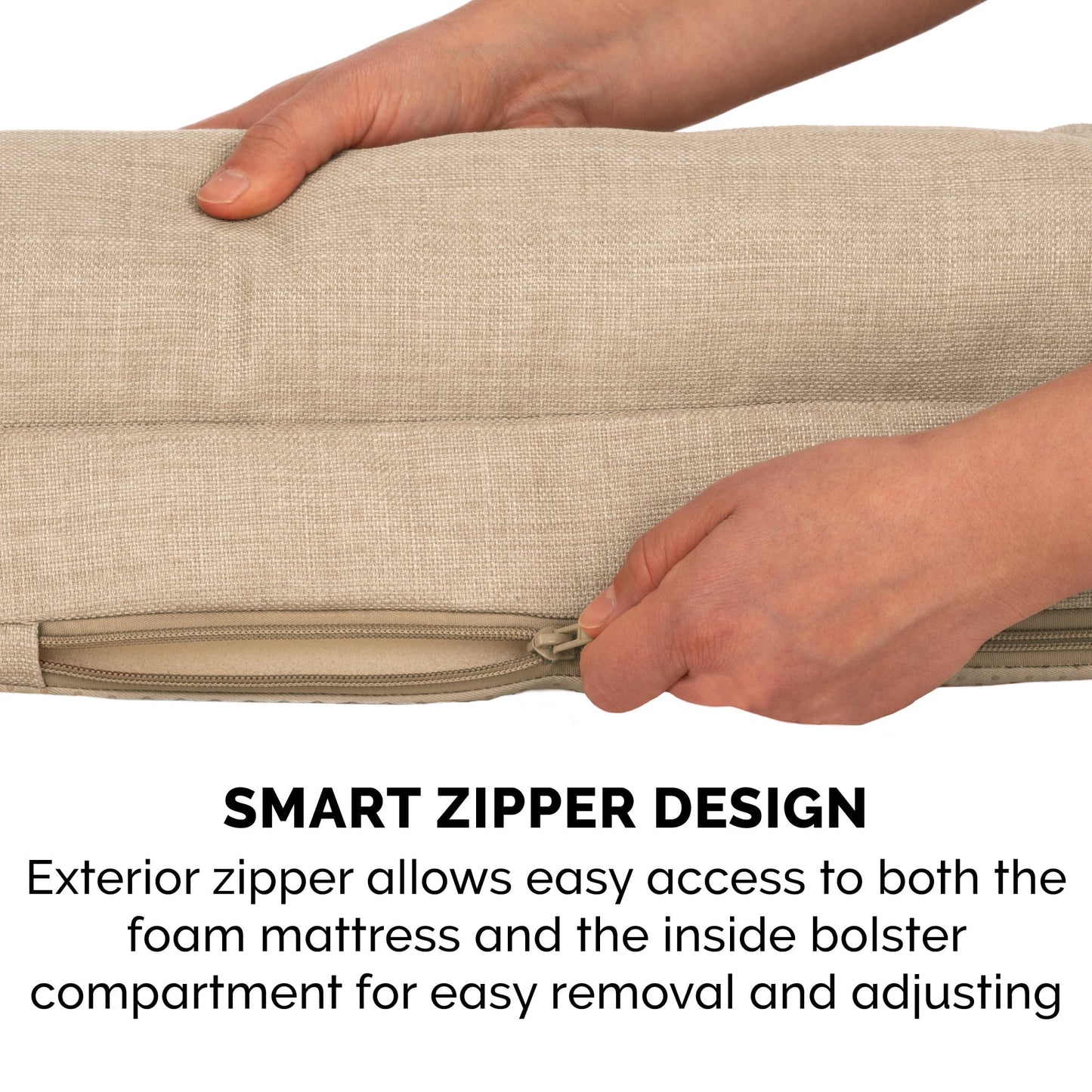 FurHaven Plush & Performance Linen Orthopedic Sofa Pet Bed for Dogs & Cats - Flax, Medium