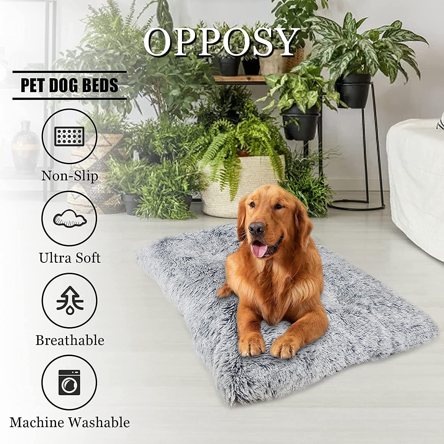 Reyox Large Dog Bed, 41 x 27 inch Plush Dog Cage Bed Fluffy, Washable Dog Mat with Non-Slip Bottom for Large and Medium Dogs
