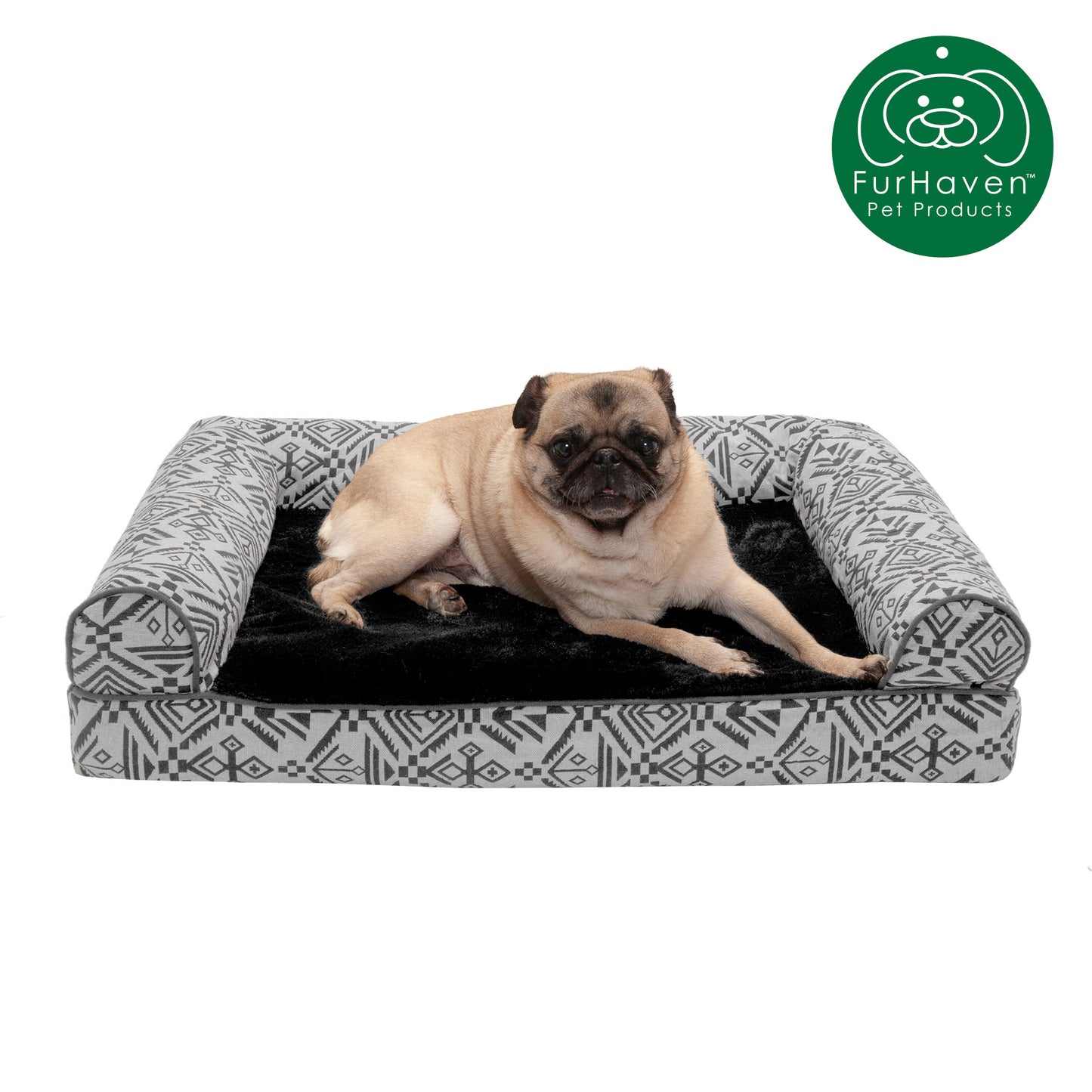 FurHaven Southwest Kilim Orthopedic Sofa Pet Bed for Dogs & Cats - Boulder Gray, Medium