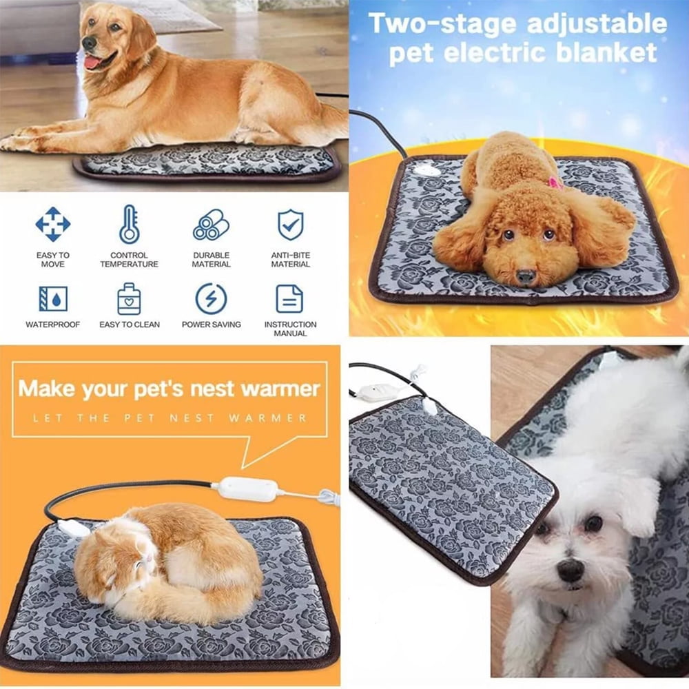 Yolispa Pet Heating Pad Mat, Electric Pet Heating Pad Bed for Cat Dog Large Indoor Outdoor Waterproof Adjustable Temperature Heater