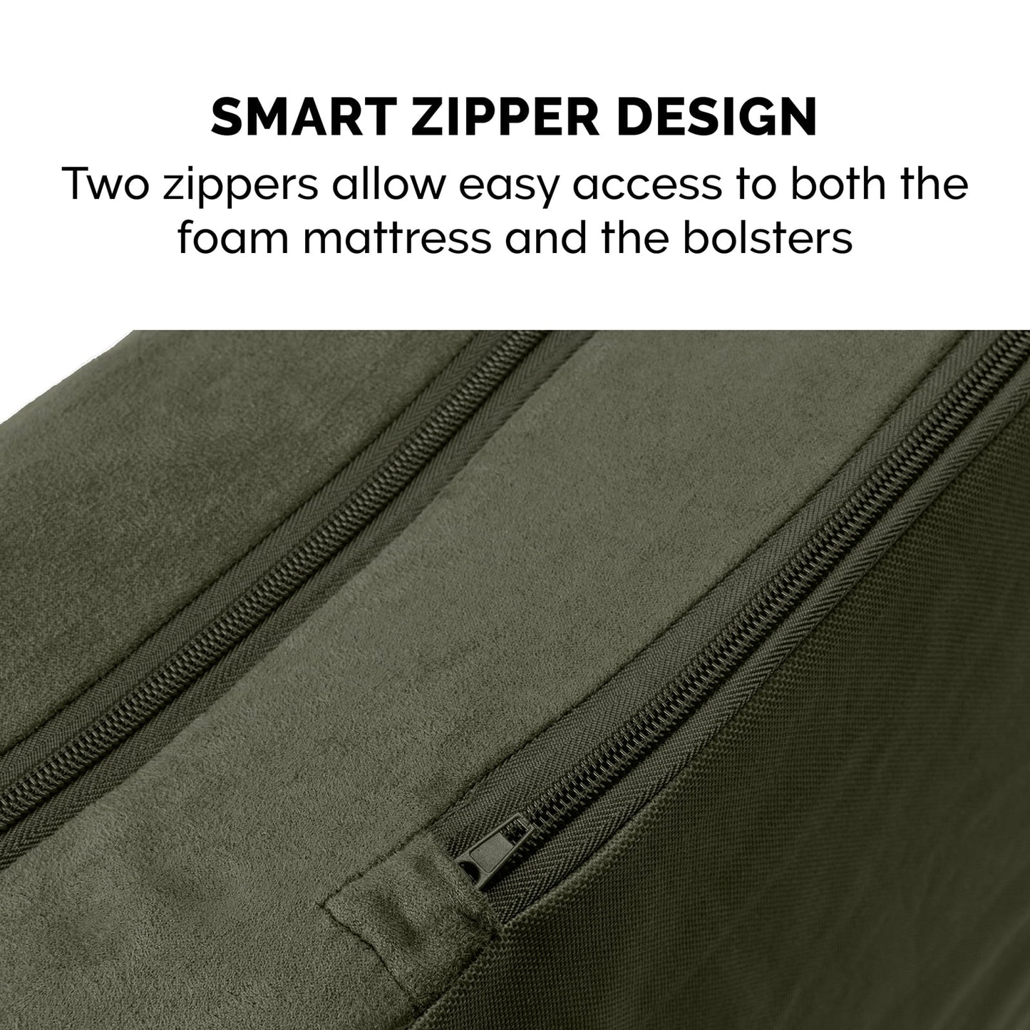 FurHaven Pet Products Two-Tone Faux Fur & Suede Orthopedic Deluxe Chaise Lounge Pet Bed for Dogs & Cats - Dark Sage, Medium