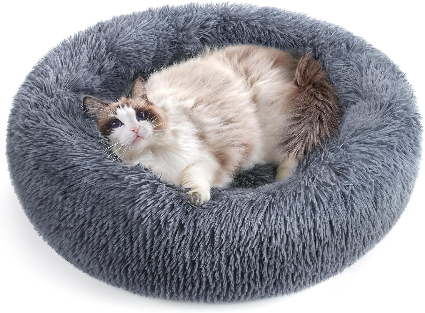 rabbitgoo Cat Bed for Indoor Cats, Fluffy Round Self Warming Calming Soft Plush Donut Cuddler Cushion Pet Bed for Small Dogs Kittens, 20 inches